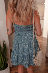 Spaghetti Straps Floral Print Knot Detail High Waist Flared Dress OutfitFlow